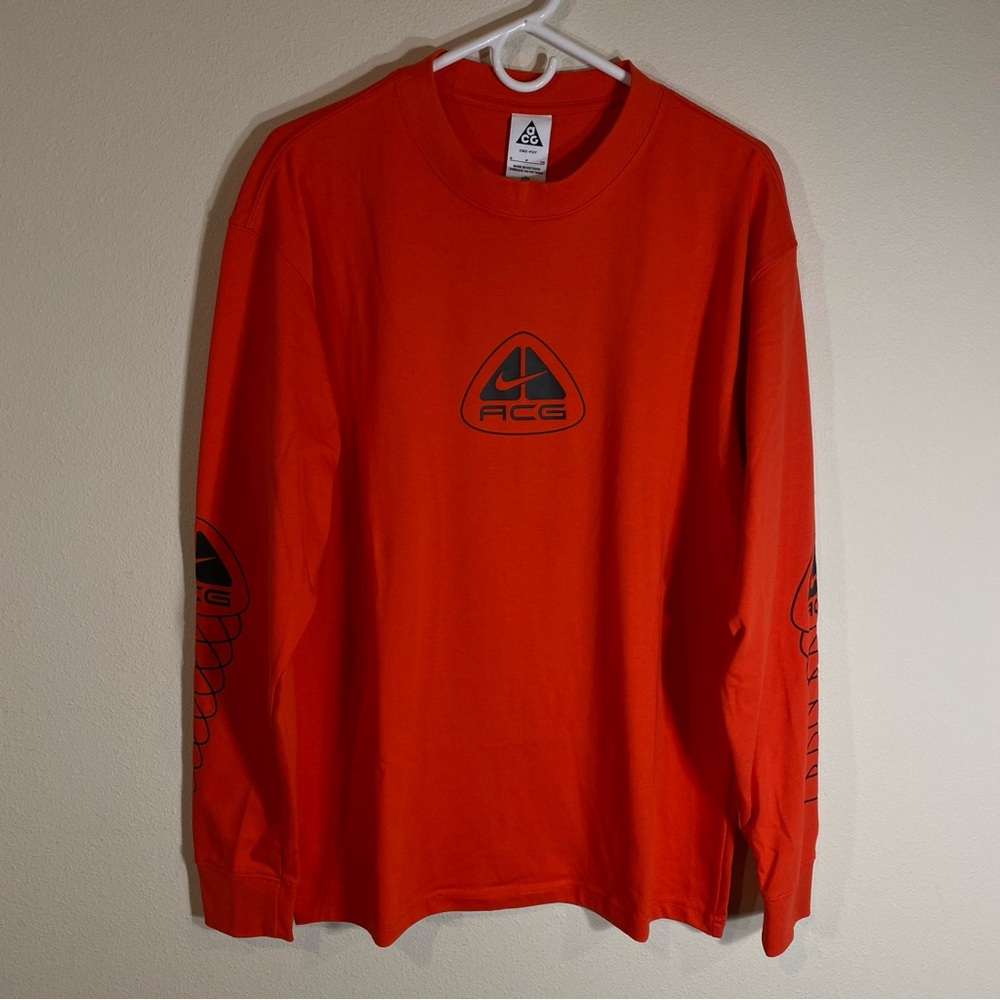 Nike ACG Lungs Logo Long Sleeve Shirt Top Bright Orange DX9454 633 $60 - Small